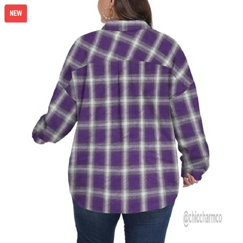 Plus Size Flannel Button Down Shirt Lightweight O… - image 4